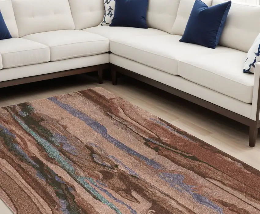 Blue and Red Wool Abstract Hand Tufted Area Rug Photo 1