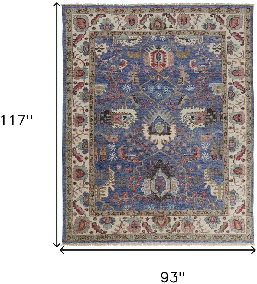 Blue And Red Wool Floral Hand Knotted Stain Resistant Area Rug Photo 10