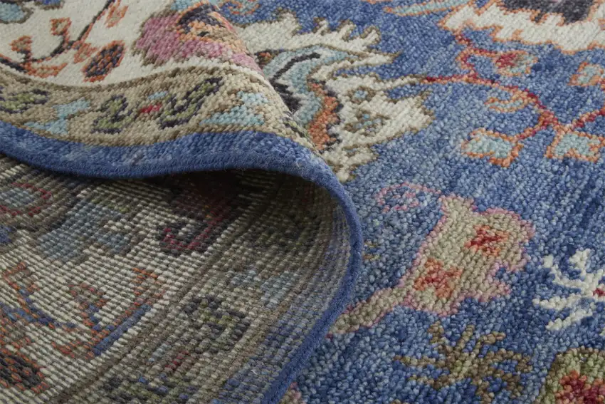Blue And Red Wool Floral Hand Knotted Stain Resistant Area Rug Photo 9
