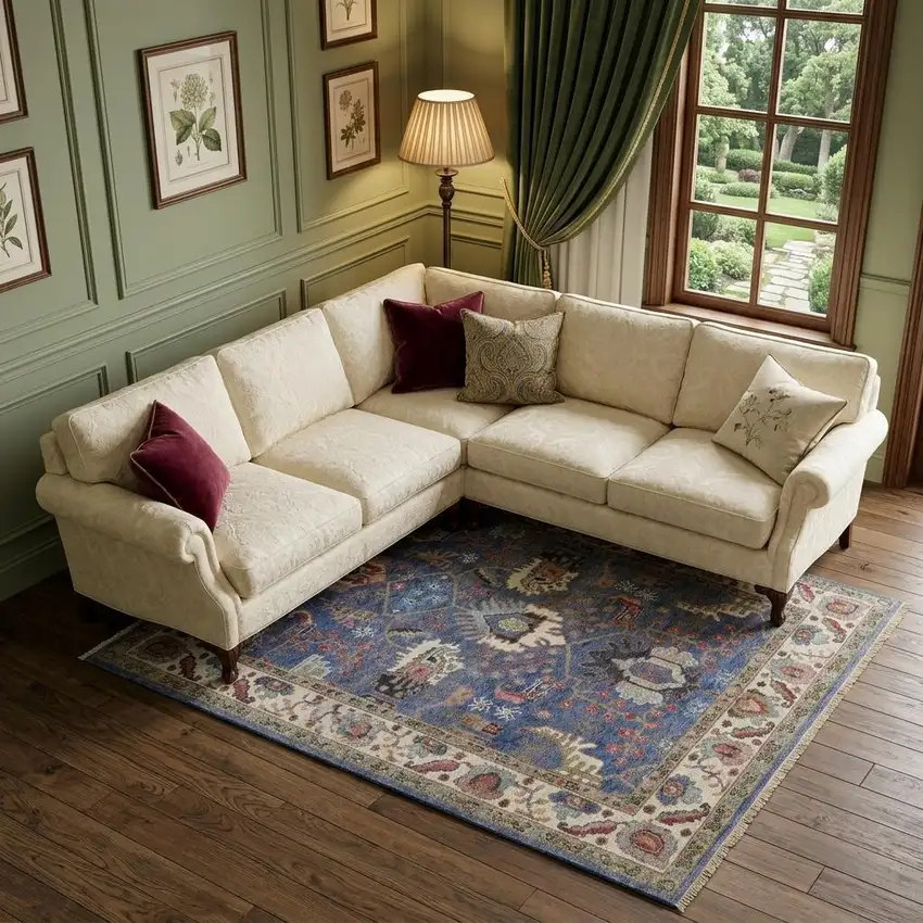 Blue And Red Wool Floral Hand Knotted Stain Resistant Area Rug Photo 1