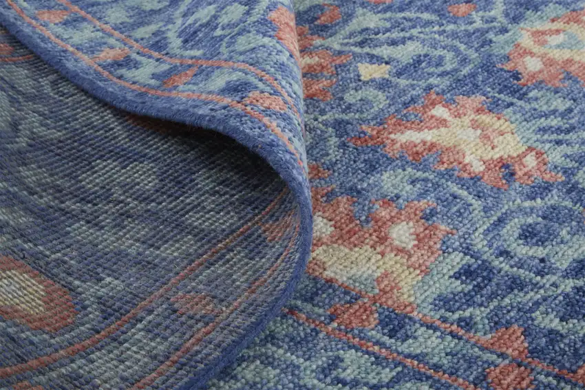 Blue And Red Wool Floral Hand Knotted Stain Resistant Area Rug Photo 9