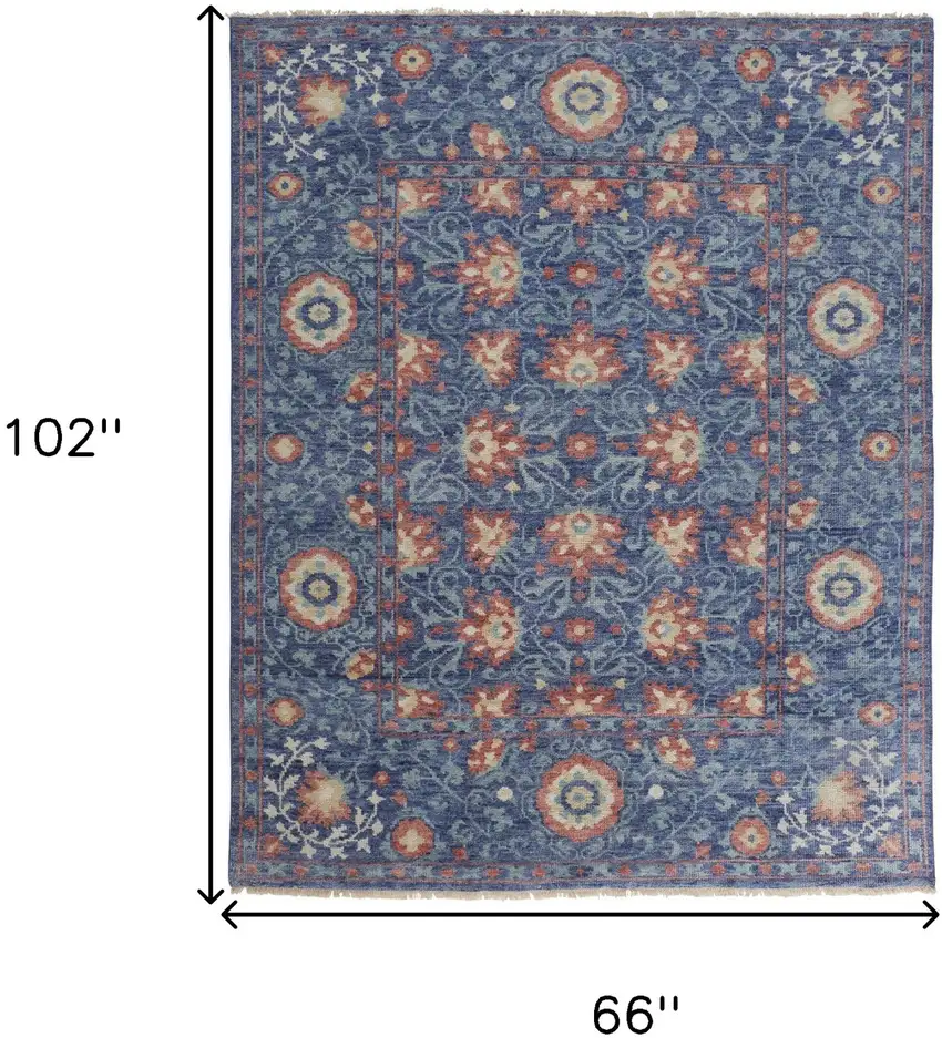 Blue And Red Wool Floral Hand Knotted Stain Resistant Area Rug Photo 10