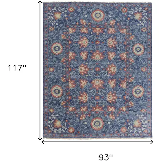Blue And Red Wool Floral Hand Knotted Stain Resistant Area Rug Photo 6