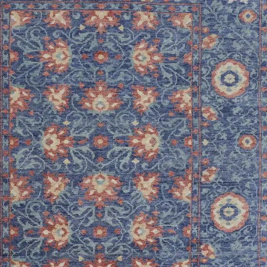 Blue And Red Wool Floral Hand Knotted Stain Resistant Area Rug Photo 4