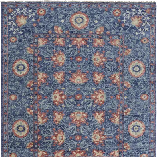 Blue And Red Wool Floral Hand Knotted Stain Resistant Area Rug Photo 5