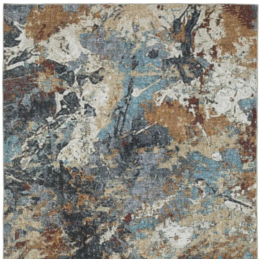 Blue And Rust Abstract Distressed Area Rug Photo 5