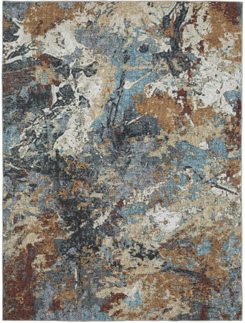 Blue And Rust Abstract Distressed Area Rug Photo 2