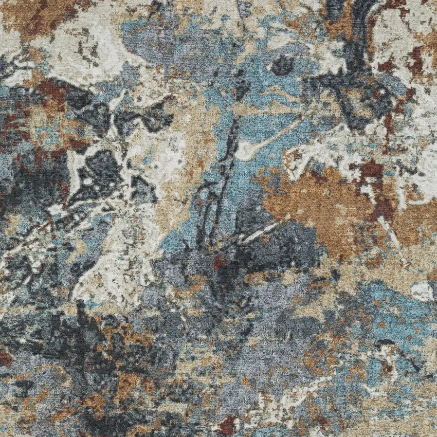 Blue And Rust Abstract Distressed Area Rug Photo 9