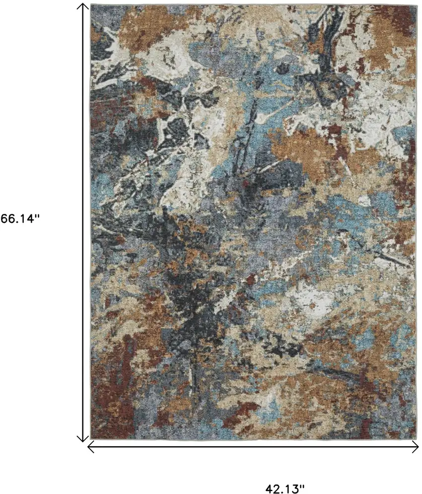 Blue And Rust Abstract Distressed Area Rug Photo 3