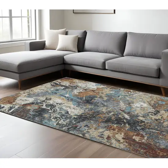 Blue And Rust Abstract Distressed Area Rug Photo 1