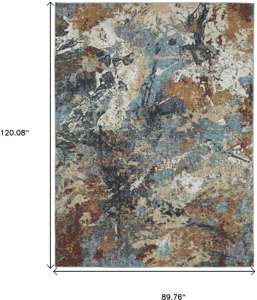 Blue And Rust Abstract Distressed Area Rug Photo 3