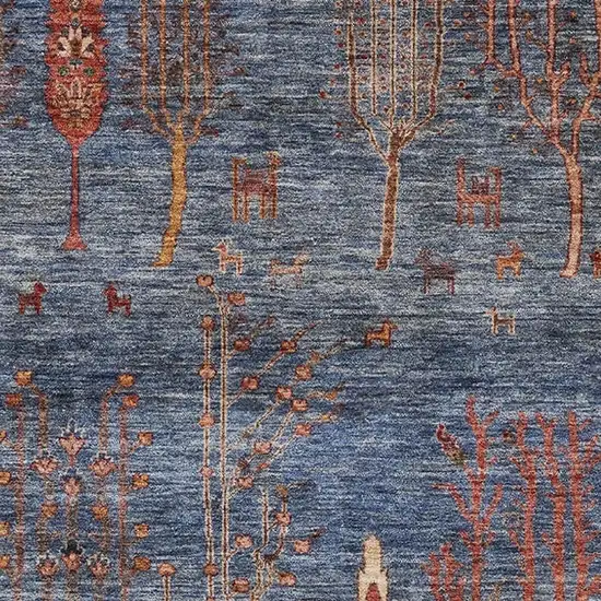 Blue And Rust Floral Washable Area Rug With UV Protection Photo 3