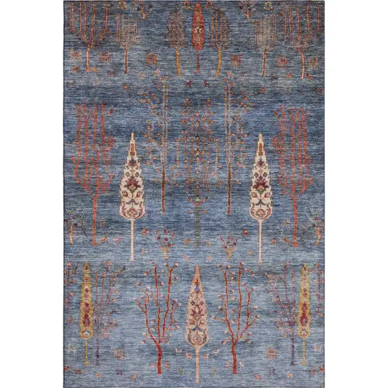 Blue And Rust Floral Washable Area Rug With UV Protection Photo 1