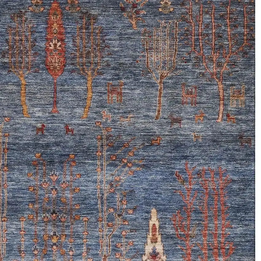 Blue And Rust Floral Washable Area Rug With UV Protection Photo 4