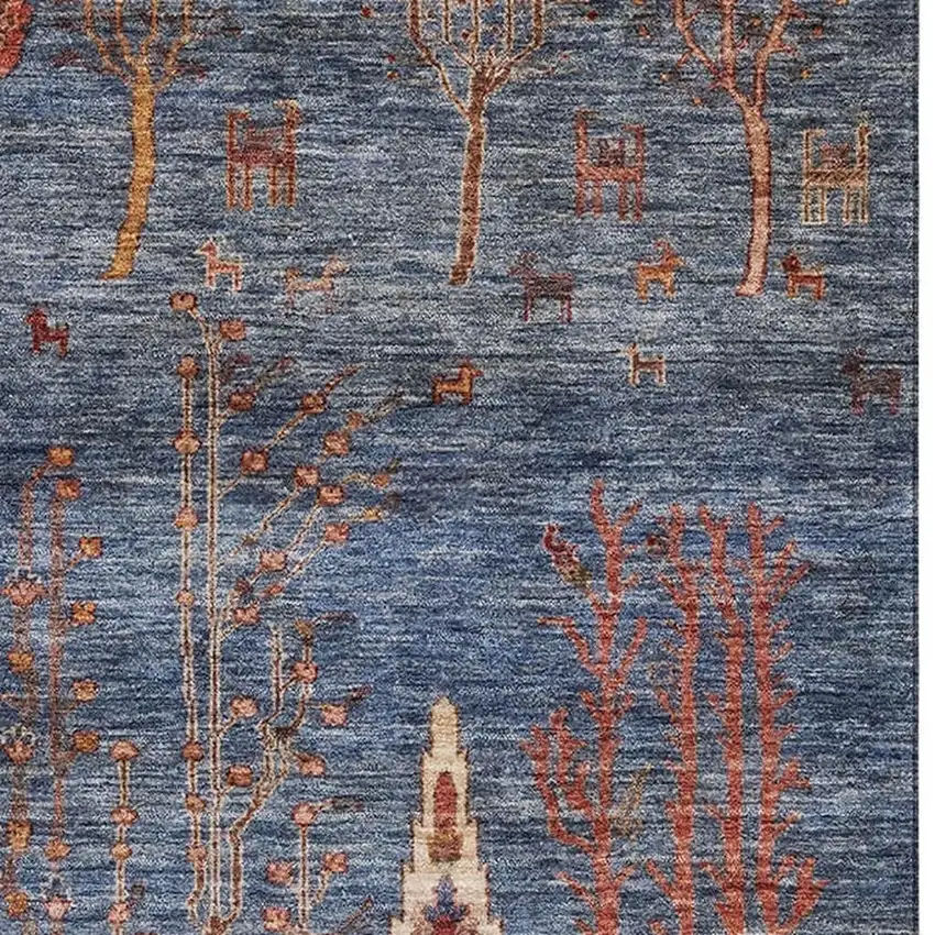 Blue And Rust Floral Washable Area Rug With UV Protection Photo 3