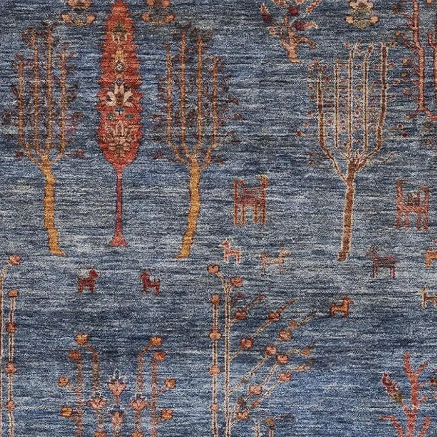 Blue And Rust Floral Washable Area Rug With UV Protection Photo 3