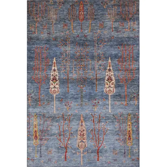 Blue And Rust Floral Washable Area Rug With UV Protection Photo 4