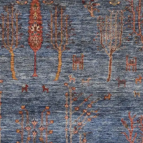 Blue And Rust Floral Washable Area Rug With UV Protection Photo 3