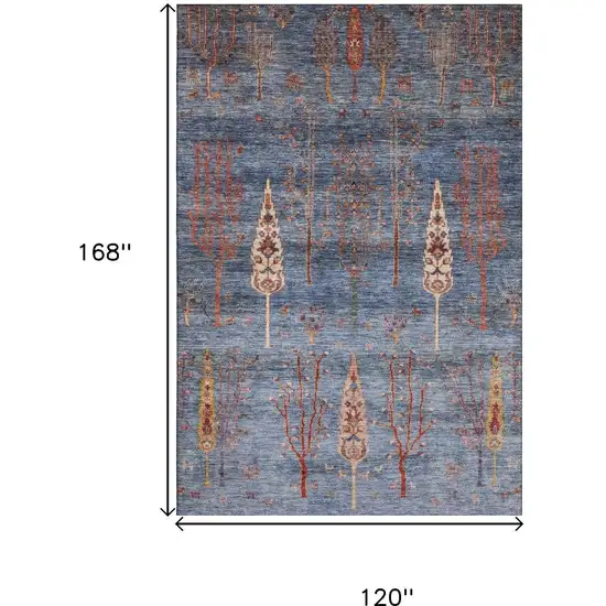 Blue And Rust Floral Washable Area Rug With UV Protection Photo 9