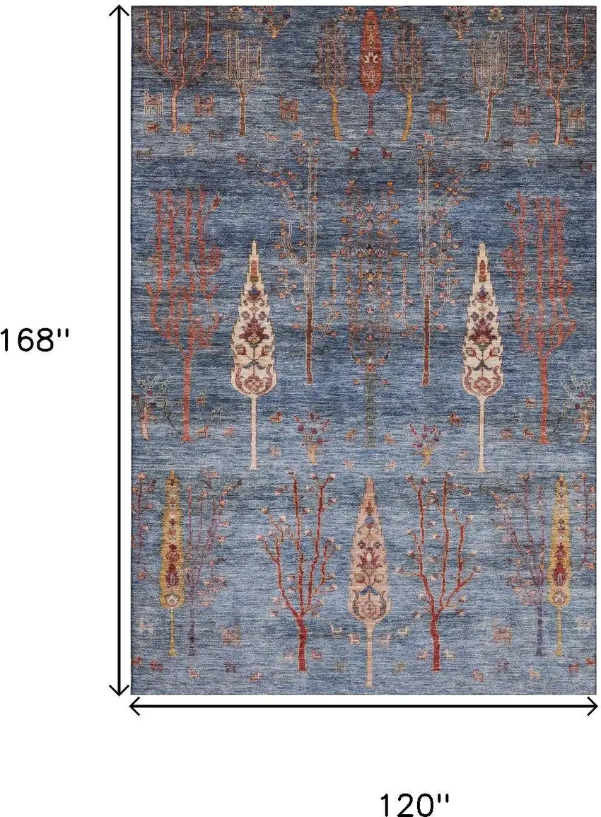 Blue And Rust Floral Washable Area Rug With UV Protection Photo 9