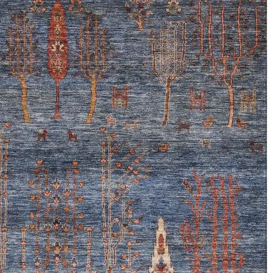 Blue And Rust Floral Washable Area Rug With UV Protection Photo 4