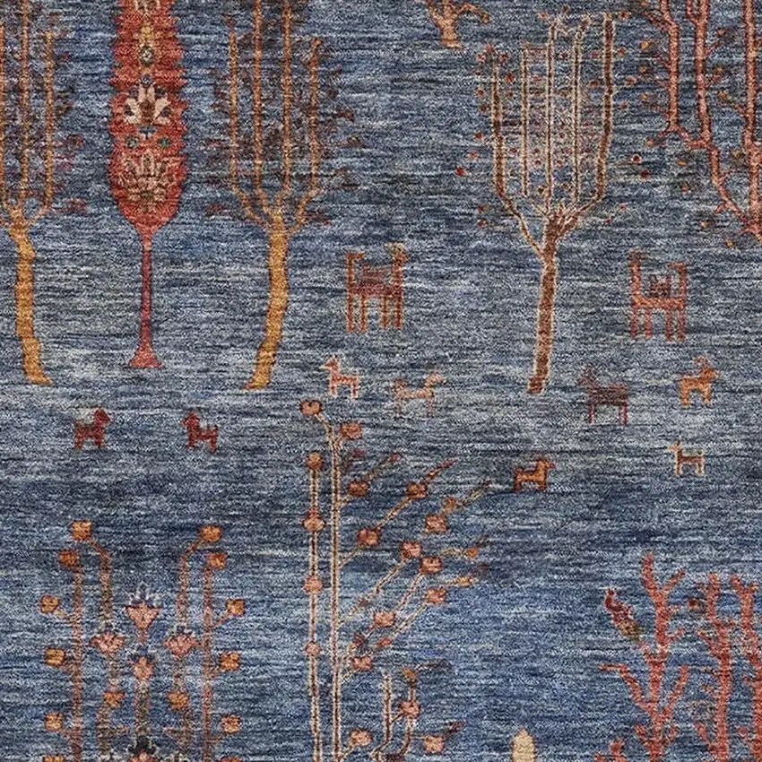 Blue And Rust Floral Washable Area Rug With UV Protection Photo 3