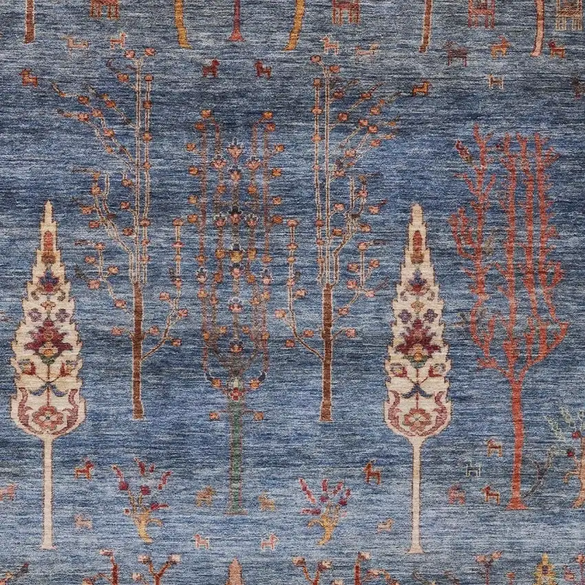 Blue And Rust Floral Washable Indoor Outdoor Area Rug Photo 3