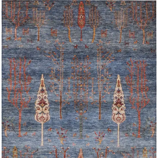 Blue And Rust Floral Washable Indoor Outdoor Area Rug Photo 9