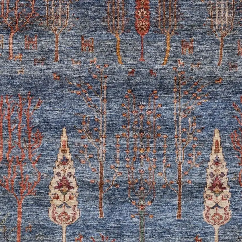 Blue And Rust Floral Washable Indoor Outdoor Area Rug Photo 3