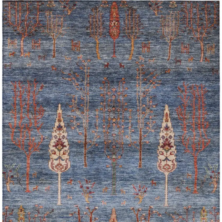 Blue And Rust Floral Washable Indoor Outdoor Area Rug Photo 9