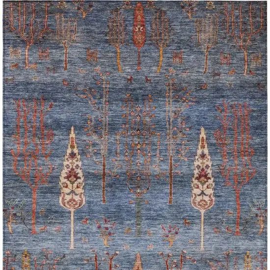 Blue And Rust Floral Washable Indoor Outdoor Area Rug Photo 4