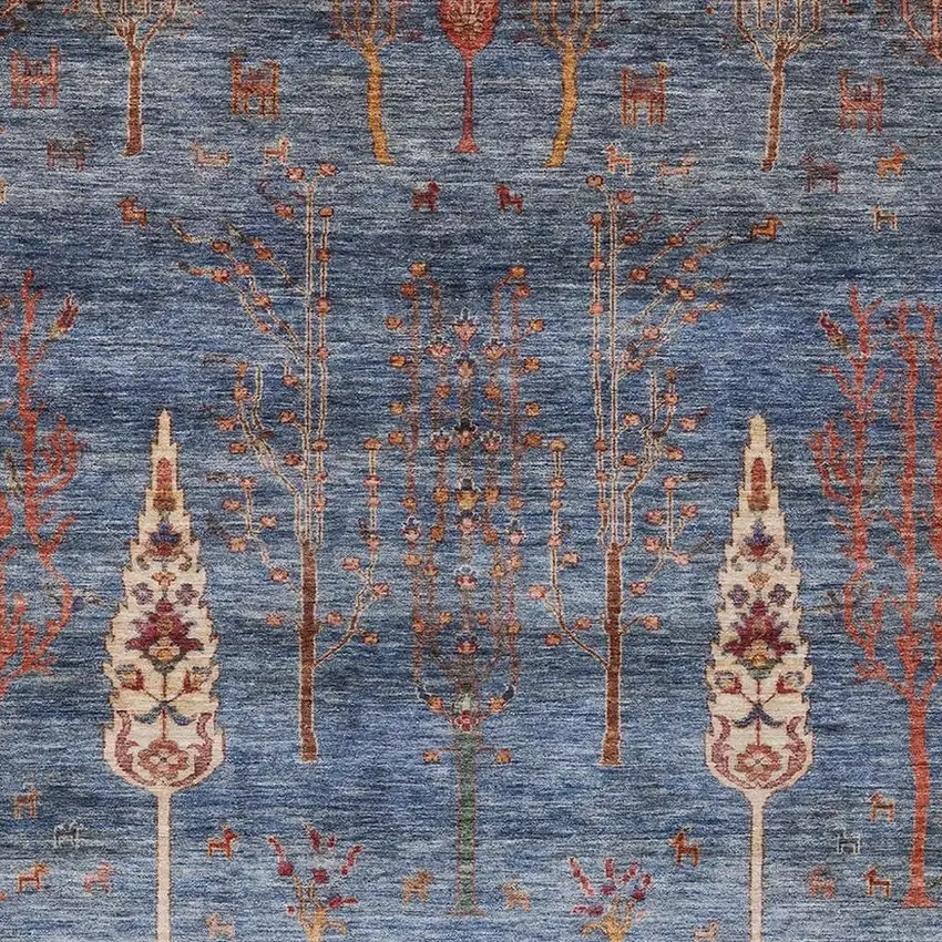 Blue And Rust Floral Washable Indoor Outdoor Area Rug Photo 4