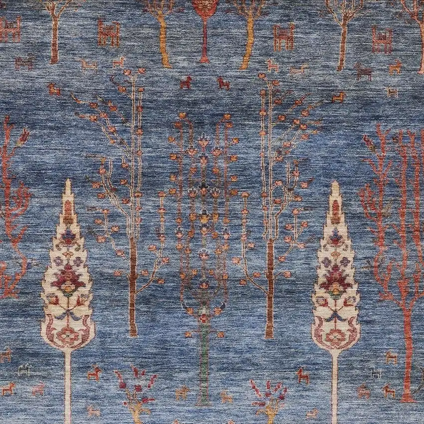 Blue And Rust Floral Washable Indoor Outdoor Area Rug Photo 4