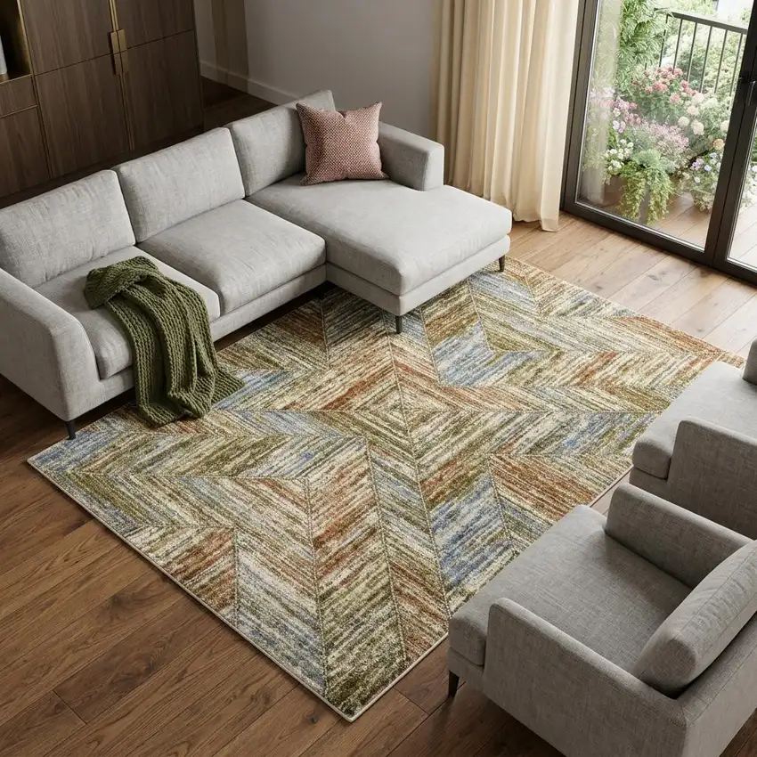 Blue And Rust Geometric Area Rug Photo 1