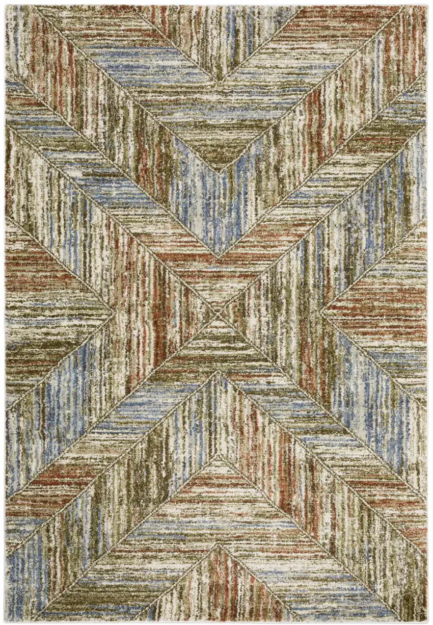 Blue And Rust Geometric Area Rug Photo 2