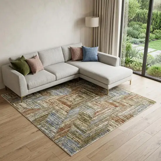 Blue And Rust Geometric Area Rug Photo 1