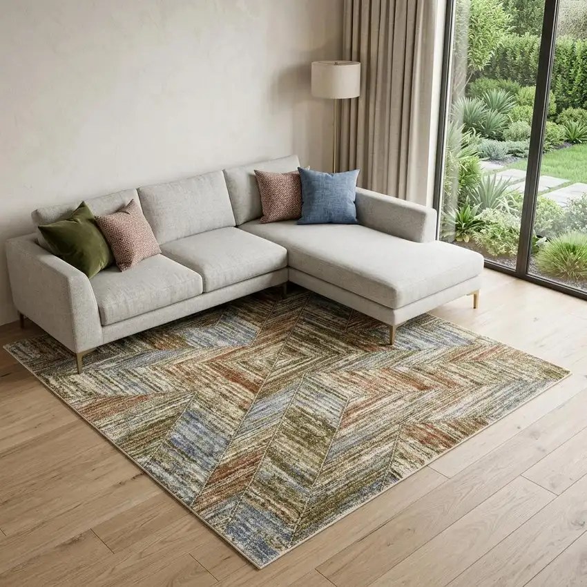 Blue And Rust Geometric Area Rug Photo 1