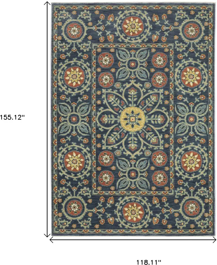 Blue And Rust Medallion Area Rug With Fringe Photo 3