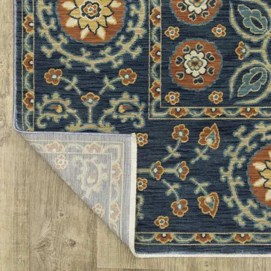 Blue And Rust Medallion Area Rug With Fringe Photo 9