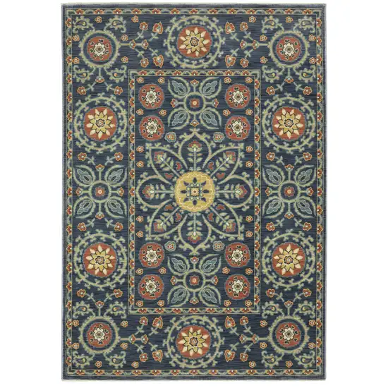 Blue And Rust Medallion Area Rug With Fringe Photo 5