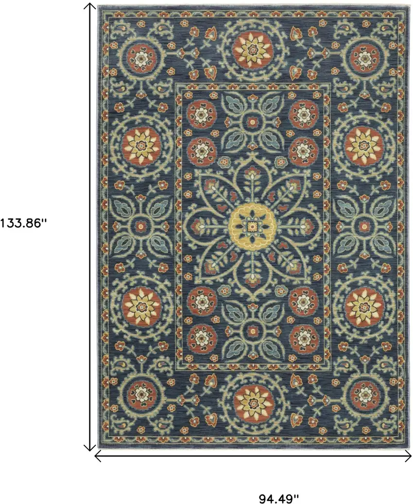 Blue And Rust Medallion Area Rug With Fringe Photo 3