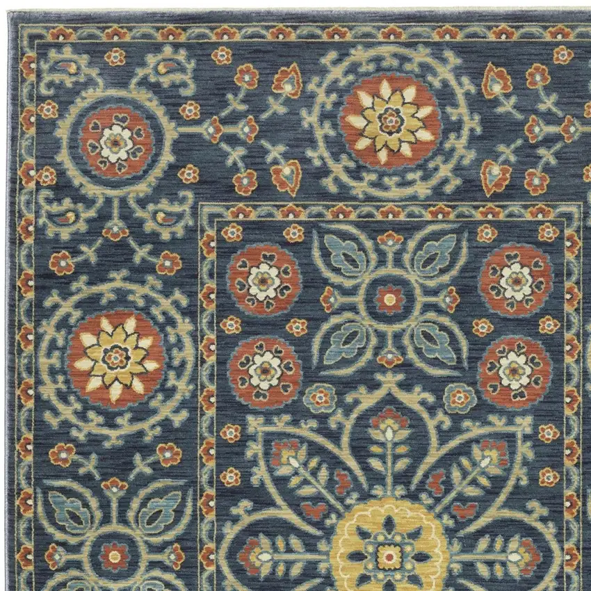 Blue And Rust Medallion Area Rug With Fringe Photo 9