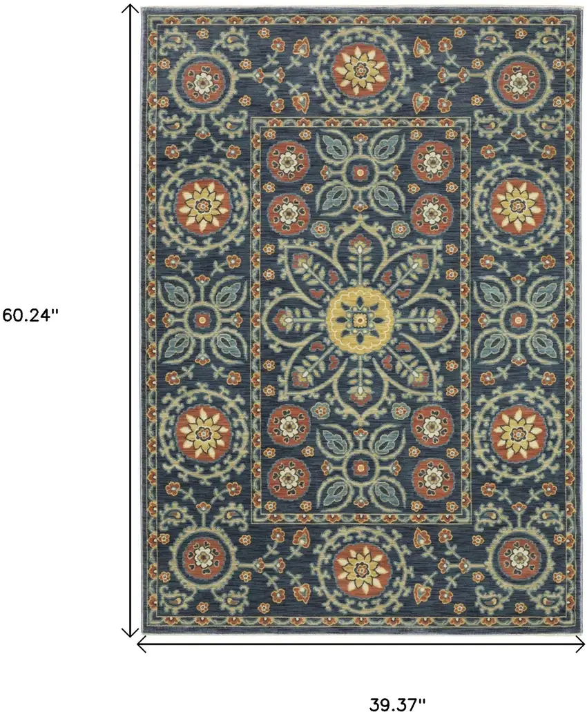 Blue And Rust Medallion Area Rug With Fringe Photo 3