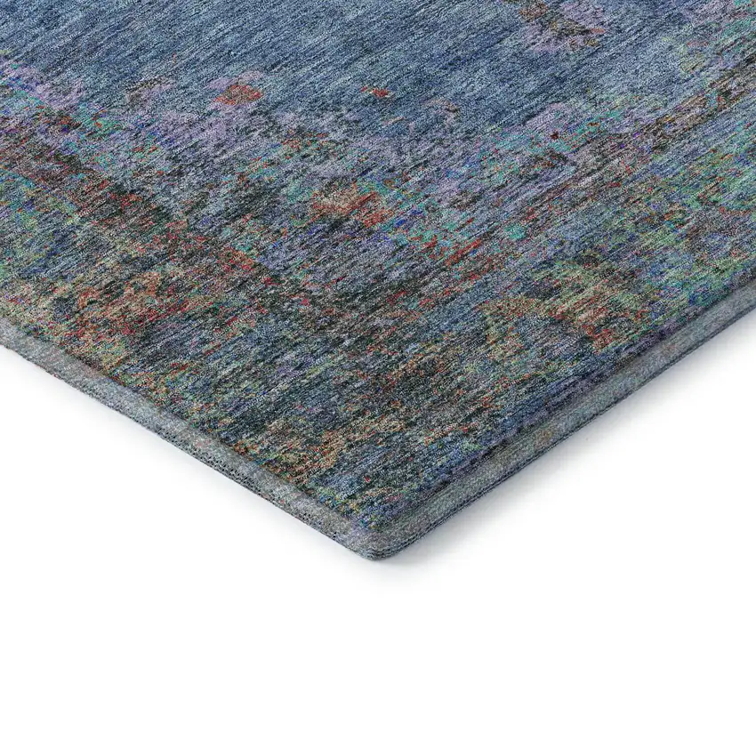 Blue And Rust Medallion Washable Area Rug With UV Protection Photo 7