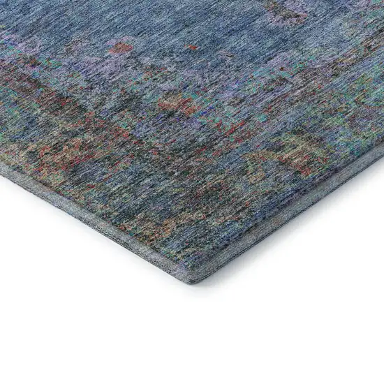 Blue And Rust Medallion Washable Area Rug With UV Protection Photo 7