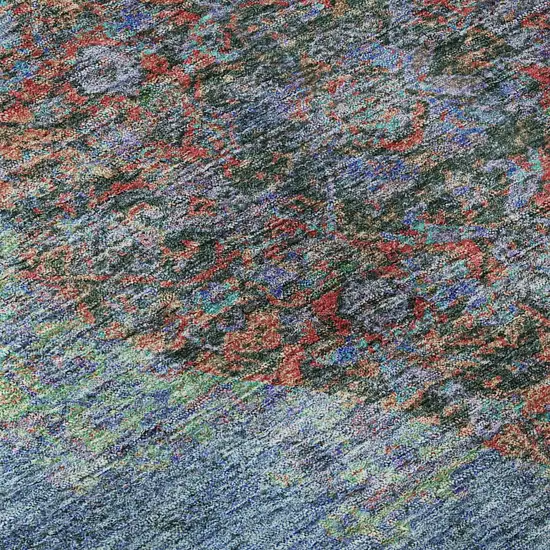 Blue And Rust Medallion Washable Area Rug With UV Protection Photo 8