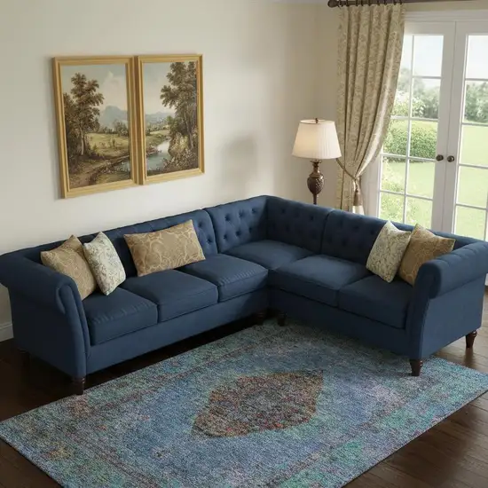 Blue And Rust Medallion Washable Area Rug With UV Protection Photo 2