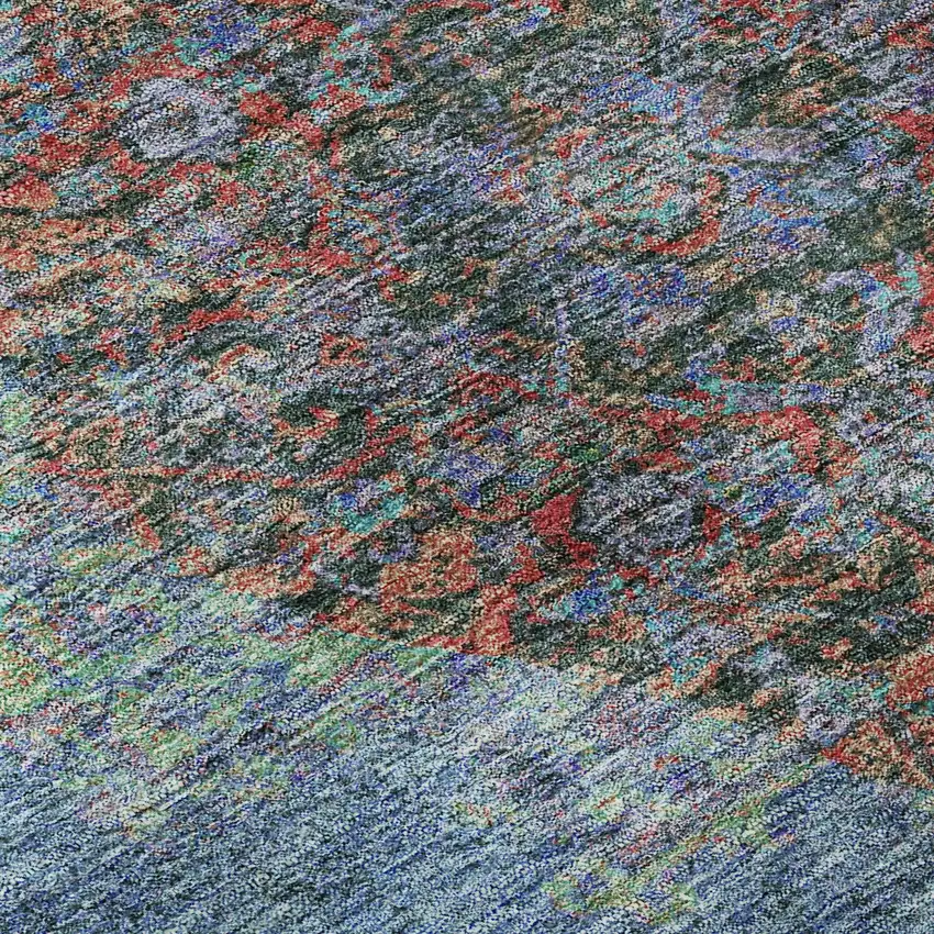 Blue And Rust Medallion Washable Area Rug With UV Protection Photo 8