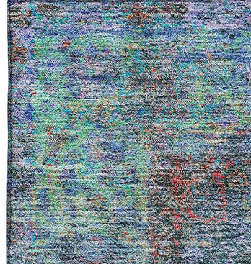 Blue And Rust Medallion Washable Area Rug With UV Protection Photo 3