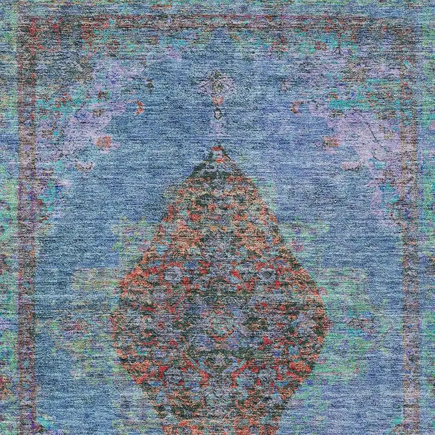 Blue And Rust Medallion Washable Indoor Outdoor Area Rug Photo 7